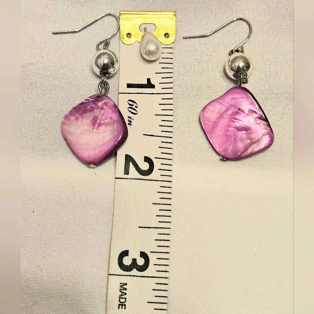 Pink and Orange Cha-Cha Beaded Necklace and Earrings Set, Mother of Pearl Shell